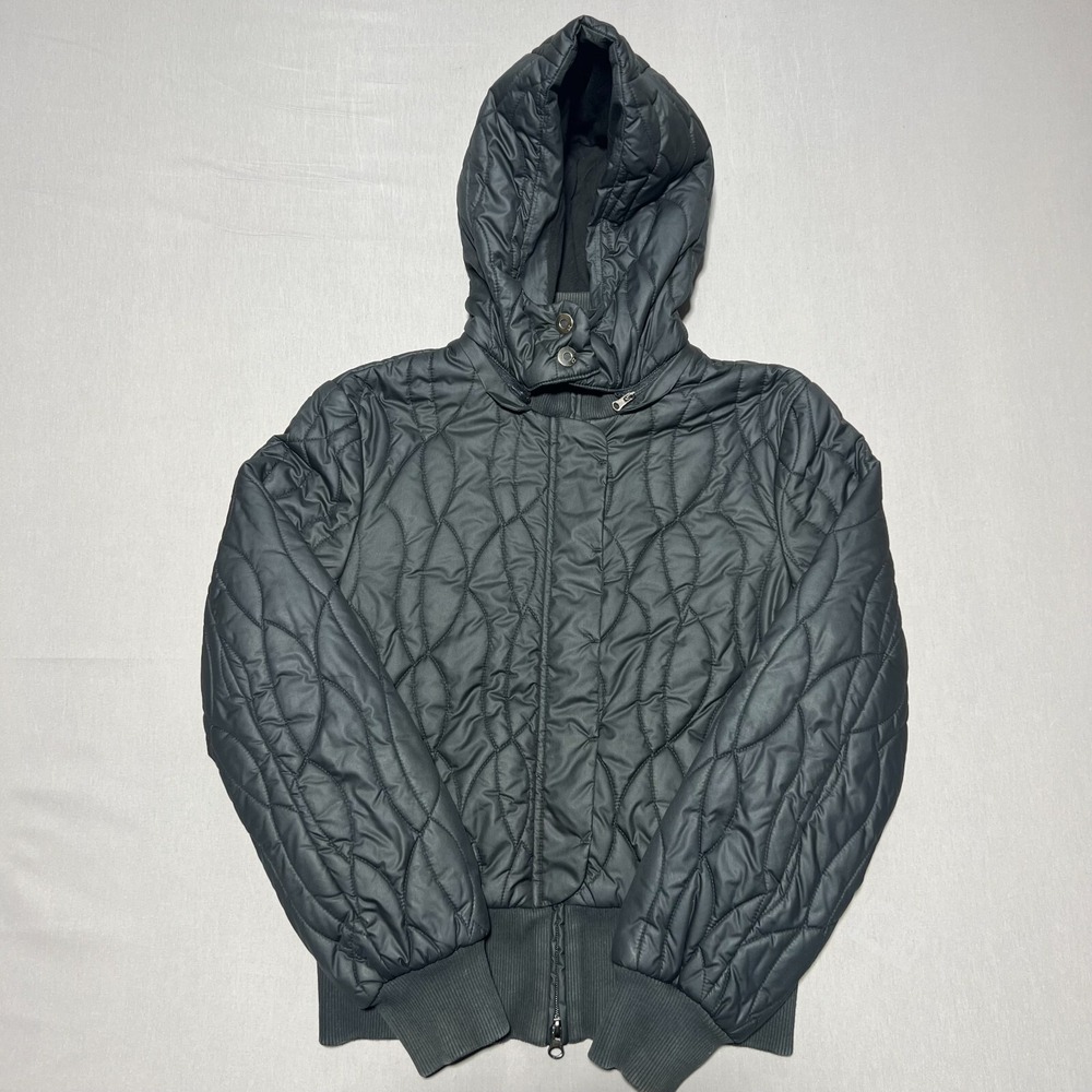 Armani Exchange Women's Black Lined Full Zip Quilted Hooded Puffer Jacket Size S